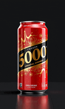 a red can of crieson 5000 is on a table