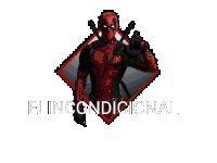 a picture of deadpool sitting on top of a building with elincondicional written below him