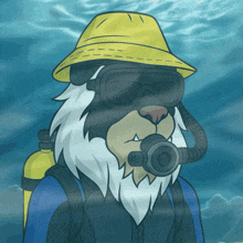 a cartoon drawing of a bear wearing a yellow hat