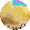 a pixel art of a yellow ball with a blue arrow pointing to the right .