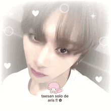 taesan solo de aris is written on a picture of a girl