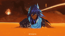 a character in a video game is laying in a pool of orange liquid