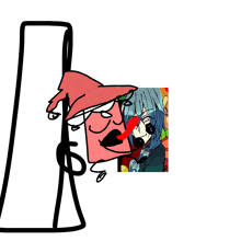 a cartoon drawing of a girl with blue hair and a red tongue