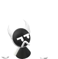 a black and white cartoon character with horns and the letter p on its face