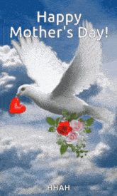 a happy mother 's day greeting card with a dove holding a heart