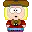 a pixel art drawing of a south park character wearing a hat .