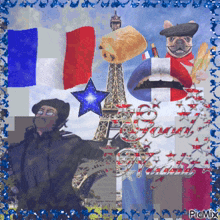a collage of french flags and a french bulldog with the word france on the bottom