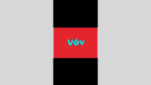 a red and black background with the word vov in blue