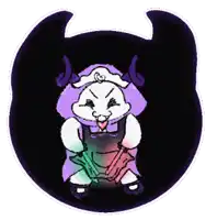 a cartoon drawing of a devil with horns holding a sword
