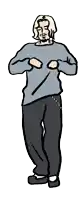 a drawing of a man standing with his hands on his hips