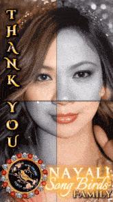 a picture of a woman with the words thank you on the top