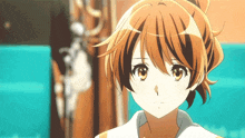a close up of a girl 's face with a skeleton in the background
