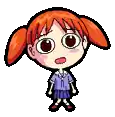 a pixel art drawing of a girl with red hair and pigtails .