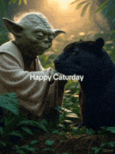 a picture of yoda and a black panther with the words happy saturday at the bottom