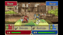 a video game shows a pirate warrior fighting a steel axe