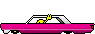 a pixel art drawing of a pink car with a bird sitting in the back seat .