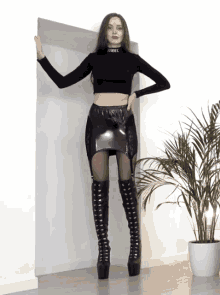 Tatsiana Paulava Latex Skirt GIF - Tatsiana Paulava Latex Skirt Black Dress GIFs