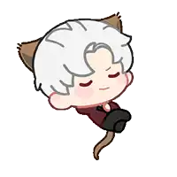 a cartoon of a boy with cat ears and a tail surrounded by musical notes .
