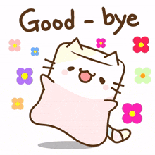 marshmallow cat pink and white good bye flowers