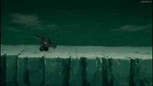 a man is flying through the air with a sword in his hand