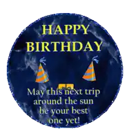 a blue circle with the words " happy birthday " on it