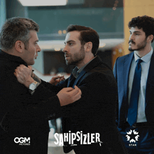 a group of men standing next to each other with the words sahipsizler on the bottom
