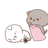 a cartoon drawing of a cat laying on top of another cat with a pink blanket