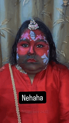 a person with their face painted and the word nehaha on the bottom right