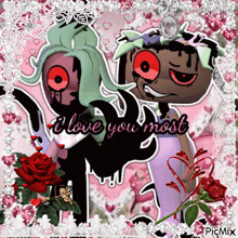 a picture of two cartoon characters with the words " i love you most " on the bottom