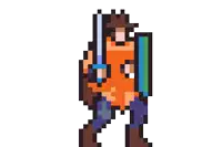 a pixel art of a cowboy holding a sword