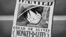 a wanted poster for monkey d luffy with a picture of him smiling