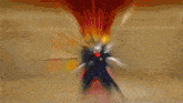 a cartoon of two people fighting in a room with a giant explosion in the background