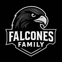 a black and white logo for the falcones family with an eagle 's head .