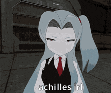 a drawing of a girl with the words achilles irl on it