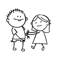 a black and white drawing of a boy and a girl hugging with the words " big hug " below them