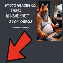 a cat is playing a video game on a computer with a red arrow pointing to the right