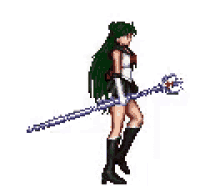 a pixel art of a sailor moon character holding a sword .