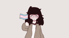 a cartoon girl holding a transgender flag