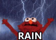 elmo from sesame street is standing in the rain