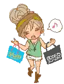 a cartoon of a girl holding a bag that says ' galaxy ' on it