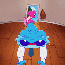 a cartoon of a blue monster and a pink monster