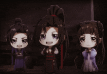 three anime characters are standing next to each other and one has a ponytail