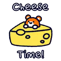a drawing of a hamster in a piece of cheese with the words cheese time written below it
