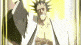 a man with spikes on his head is standing in front of a yellow background