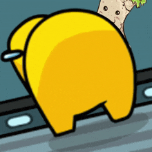 a yellow cartoon character with a potato sticking out of it