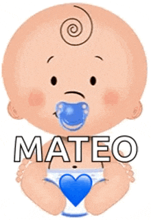 a baby with a pacifier in his mouth is holding a diaper and the name mateo