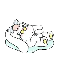 a cartoon rabbit is laying on a pillow with a striped pillow .