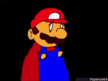 a cartoon of mario wearing a red hat and overalls