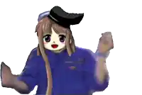 a pixel art of a girl in a blue shirt
