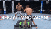 two men fighting in a boxing ring with the words bekzat imnotacan on the bottom